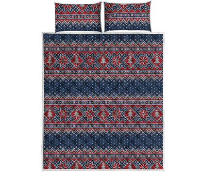 Winter Holiday Knitted Pattern Print Quilt Bed Set