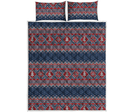 Winter Holiday Knitted Pattern Print Quilt Bed Set