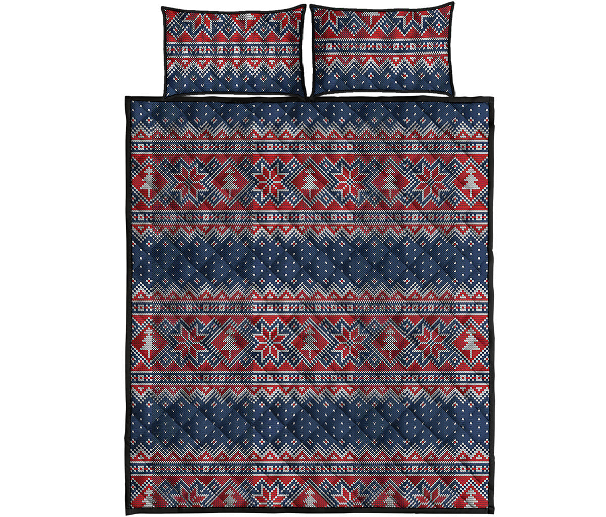 Winter Holiday Knitted Pattern Print Quilt Bed Set