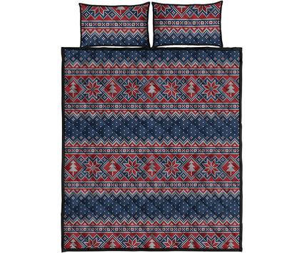 Winter Holiday Knitted Pattern Print Quilt Bed Set