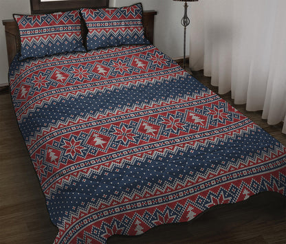 Winter Holiday Knitted Pattern Print Quilt Bed Set