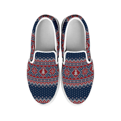 Winter Holiday Knitted Pattern Print White Slip On Shoes