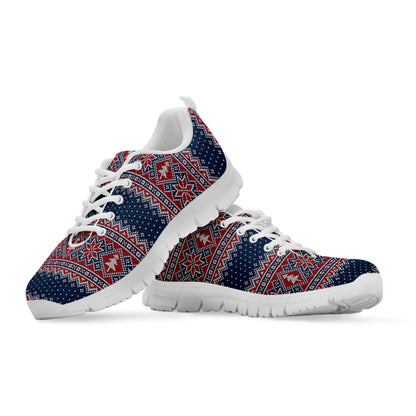 Winter Holiday Knitted Pattern Print White Sneakers