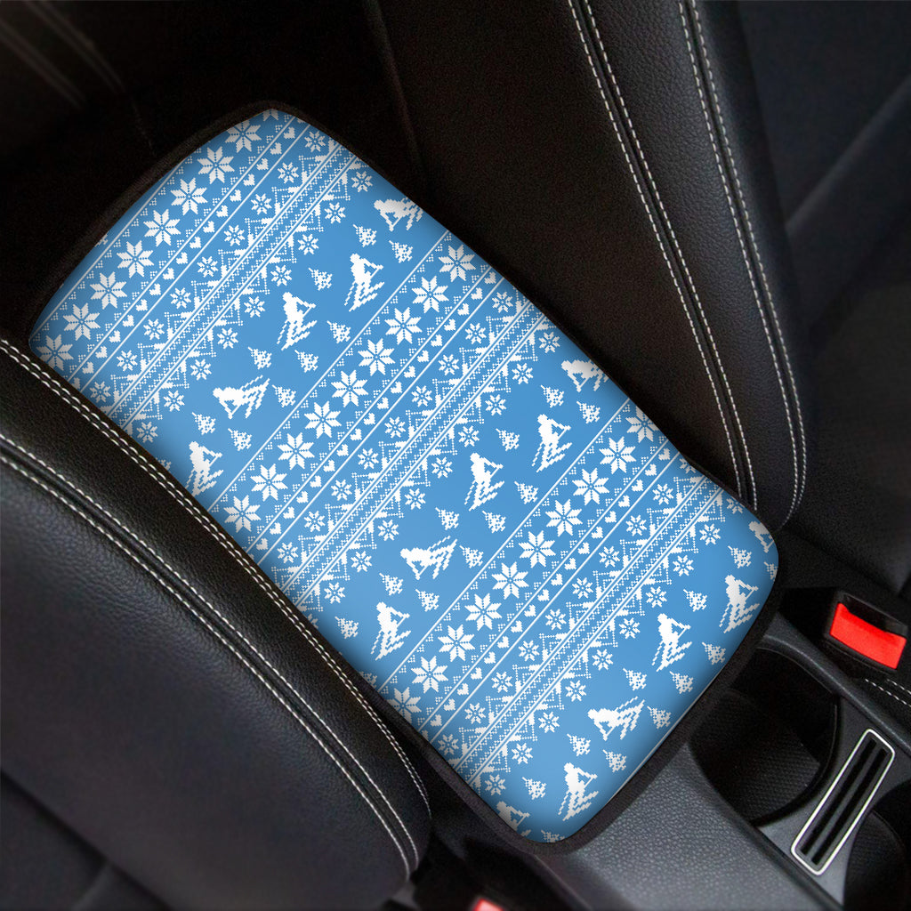 Winter Ski Knitting Pattern Print Car Center Console Cover