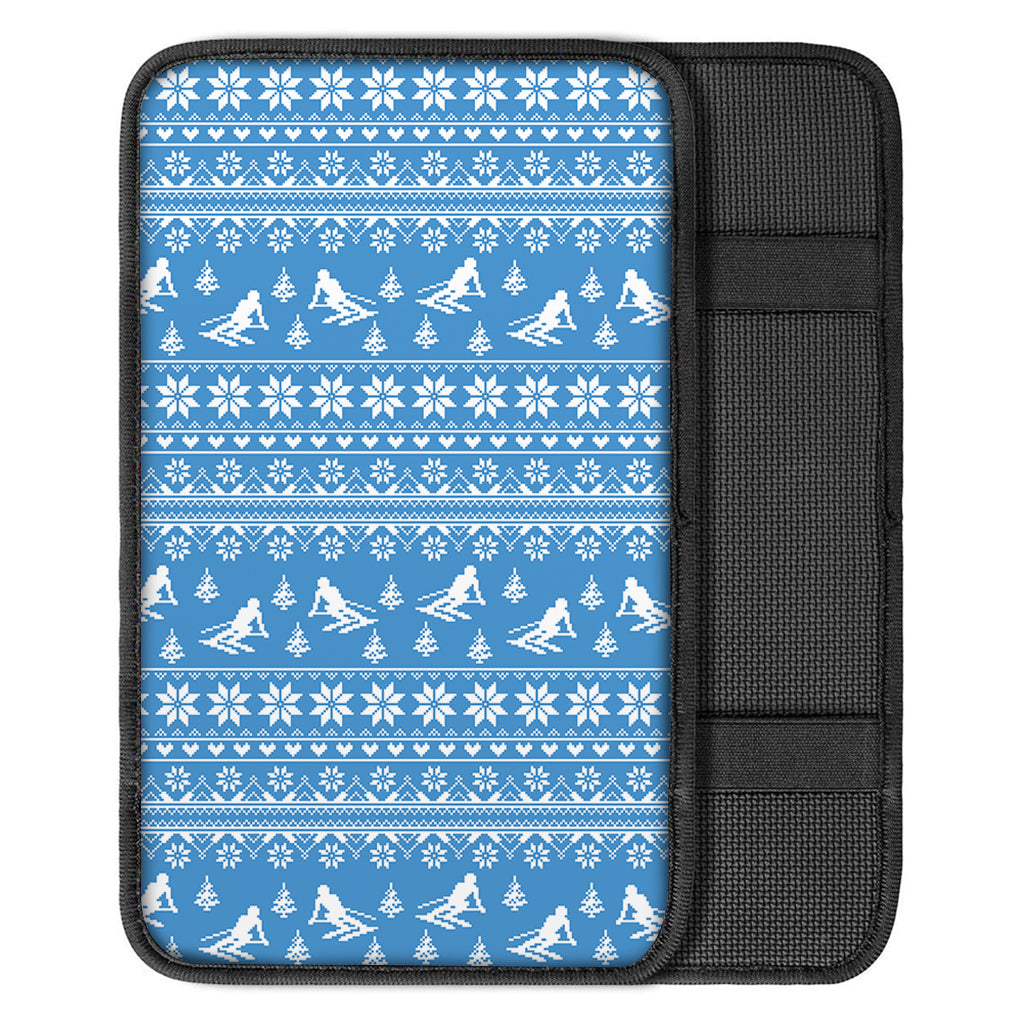 Winter Ski Knitting Pattern Print Car Center Console Cover