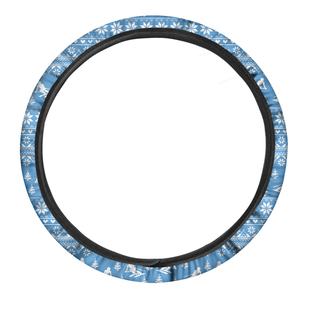 Winter Ski Knitting Pattern Print Car Steering Wheel Cover