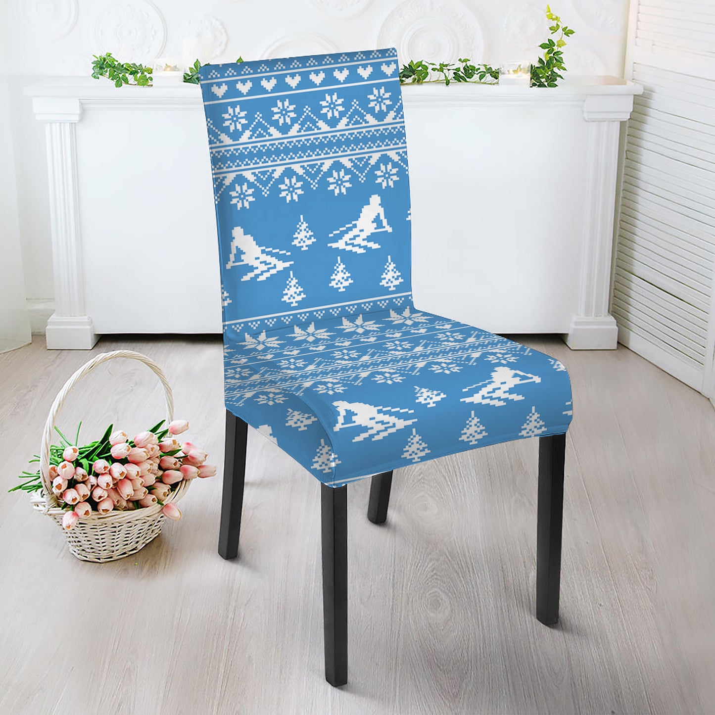 Winter Ski Knitting Pattern Print Dining Chair Slipcover