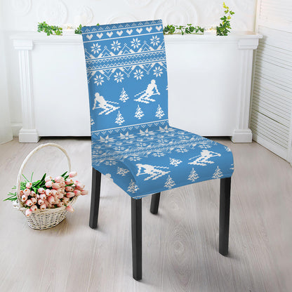 Winter Ski Knitting Pattern Print Dining Chair Slipcover