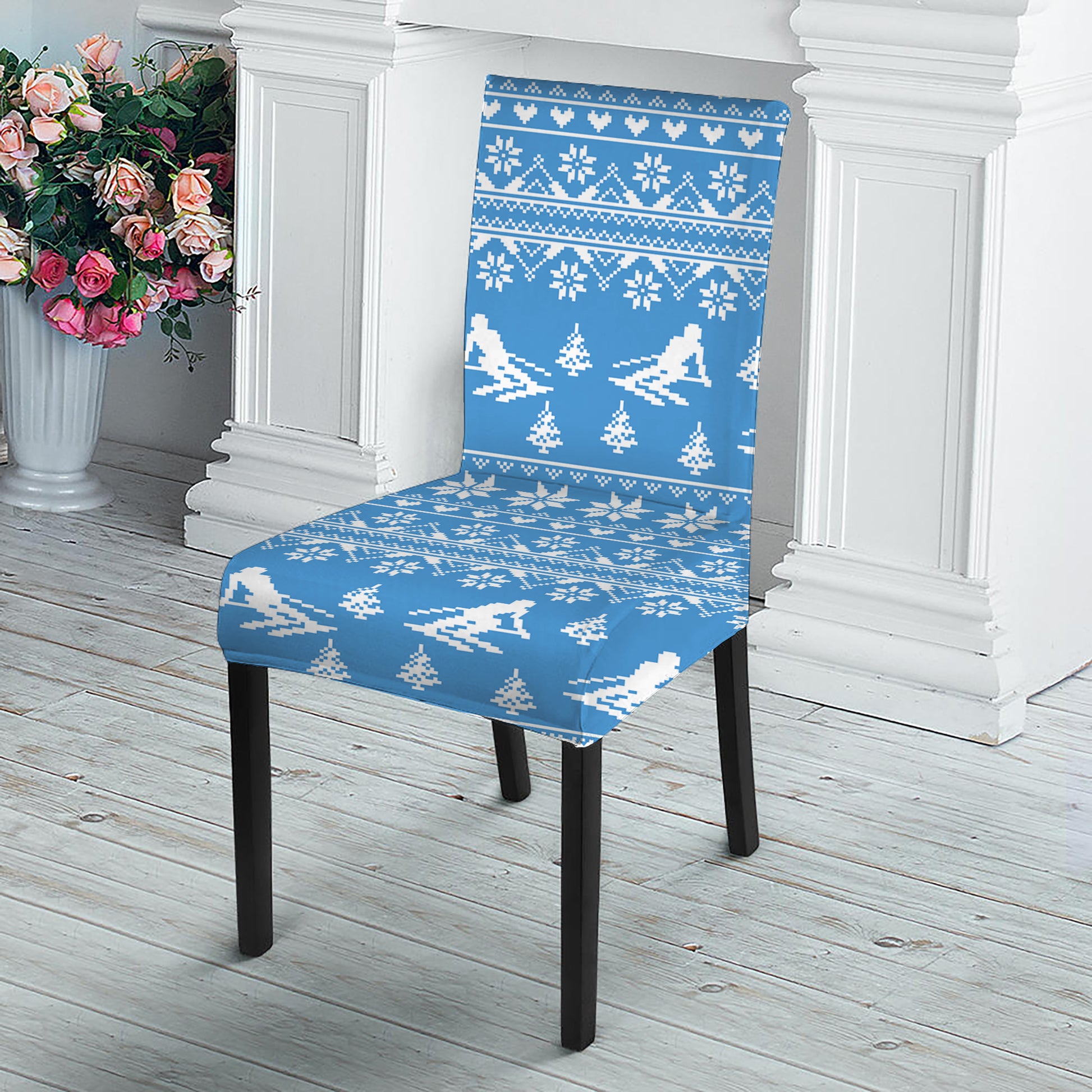 Winter Ski Knitting Pattern Print Dining Chair Slipcover