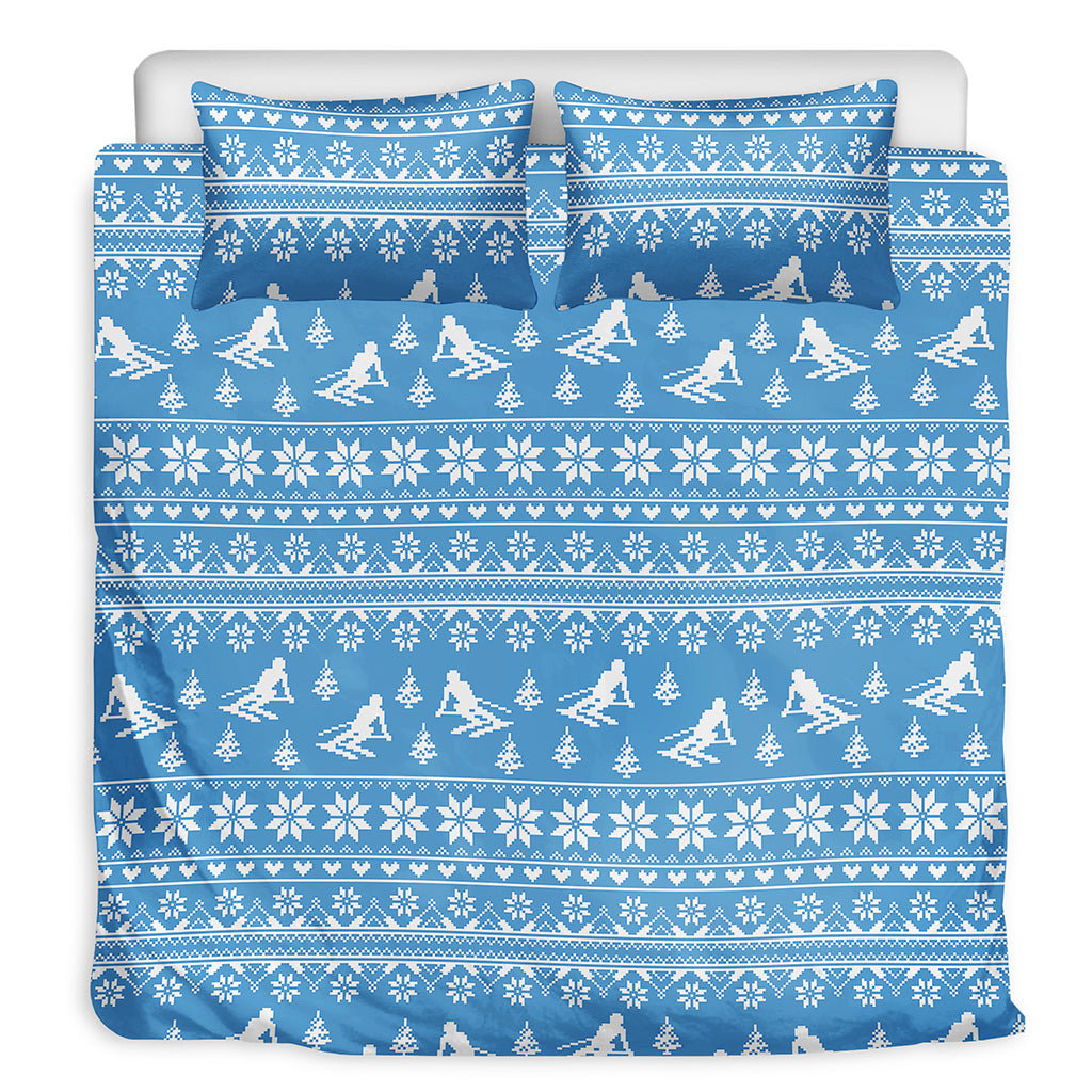 Winter Ski Knitting Pattern Print Duvet Cover Bedding Set