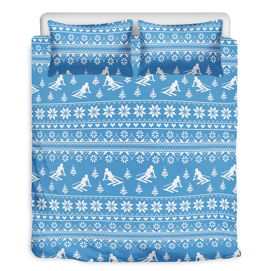 Winter Ski Knitting Pattern Print Duvet Cover Bedding Set