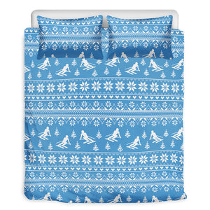 Winter Ski Knitting Pattern Print Duvet Cover Bedding Set