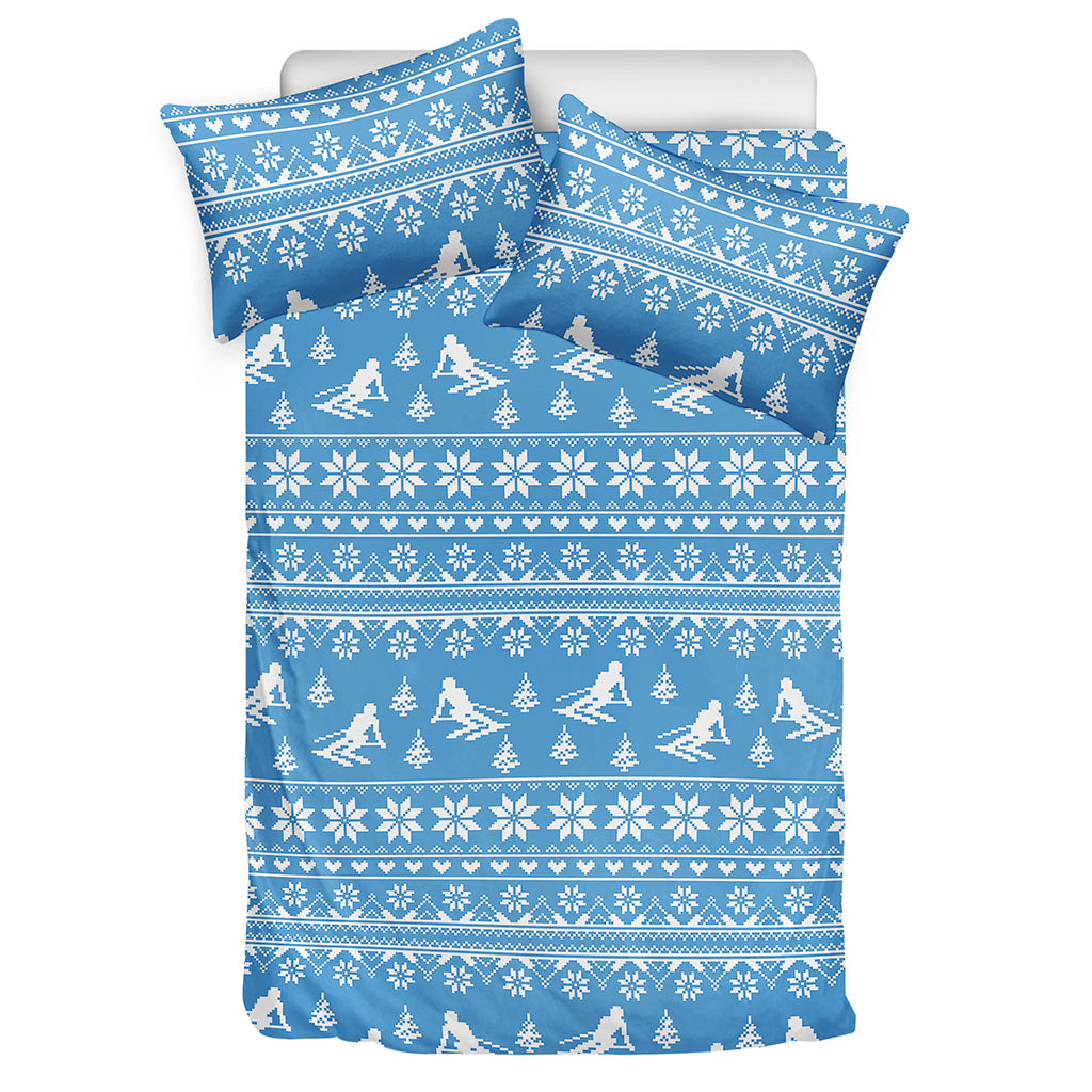 Winter Ski Knitting Pattern Print Duvet Cover Bedding Set