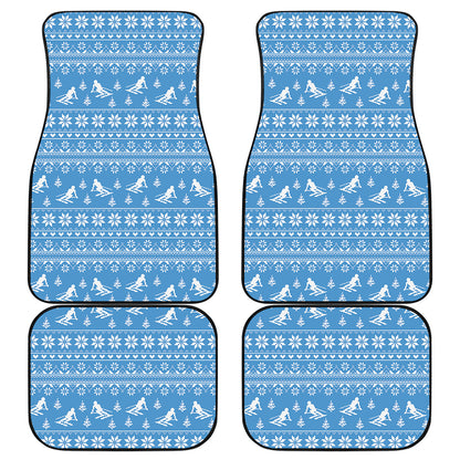 Winter Ski Knitting Pattern Print Front and Back Car Floor Mats