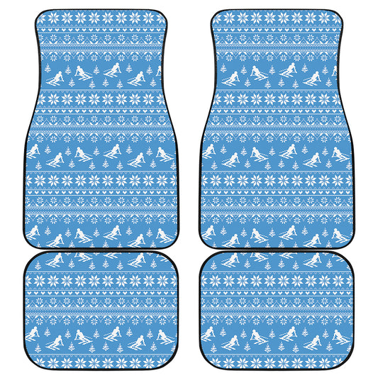 Winter Ski Knitting Pattern Print Front and Back Car Floor Mats