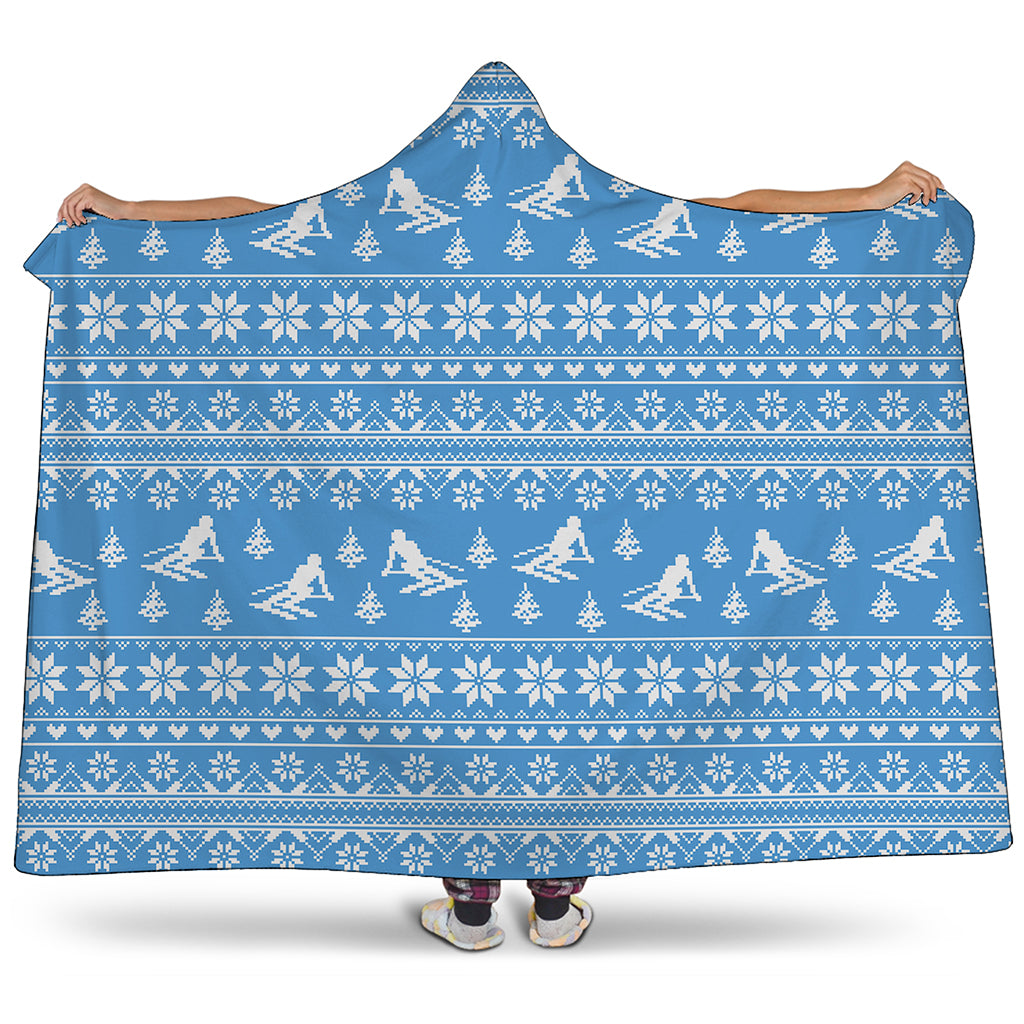 Winter Ski Knitting Pattern Print Hooded Blanket