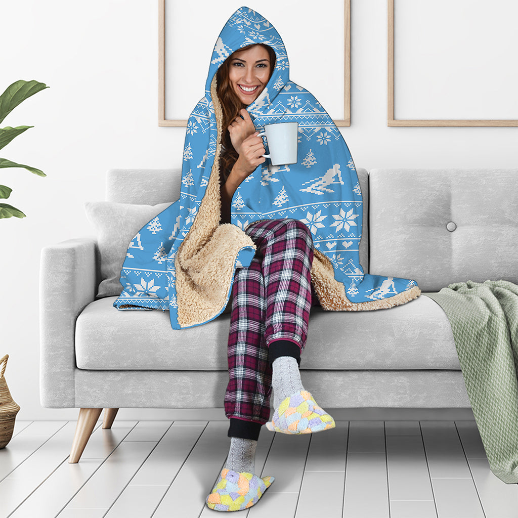 Winter Ski Knitting Pattern Print Hooded Blanket