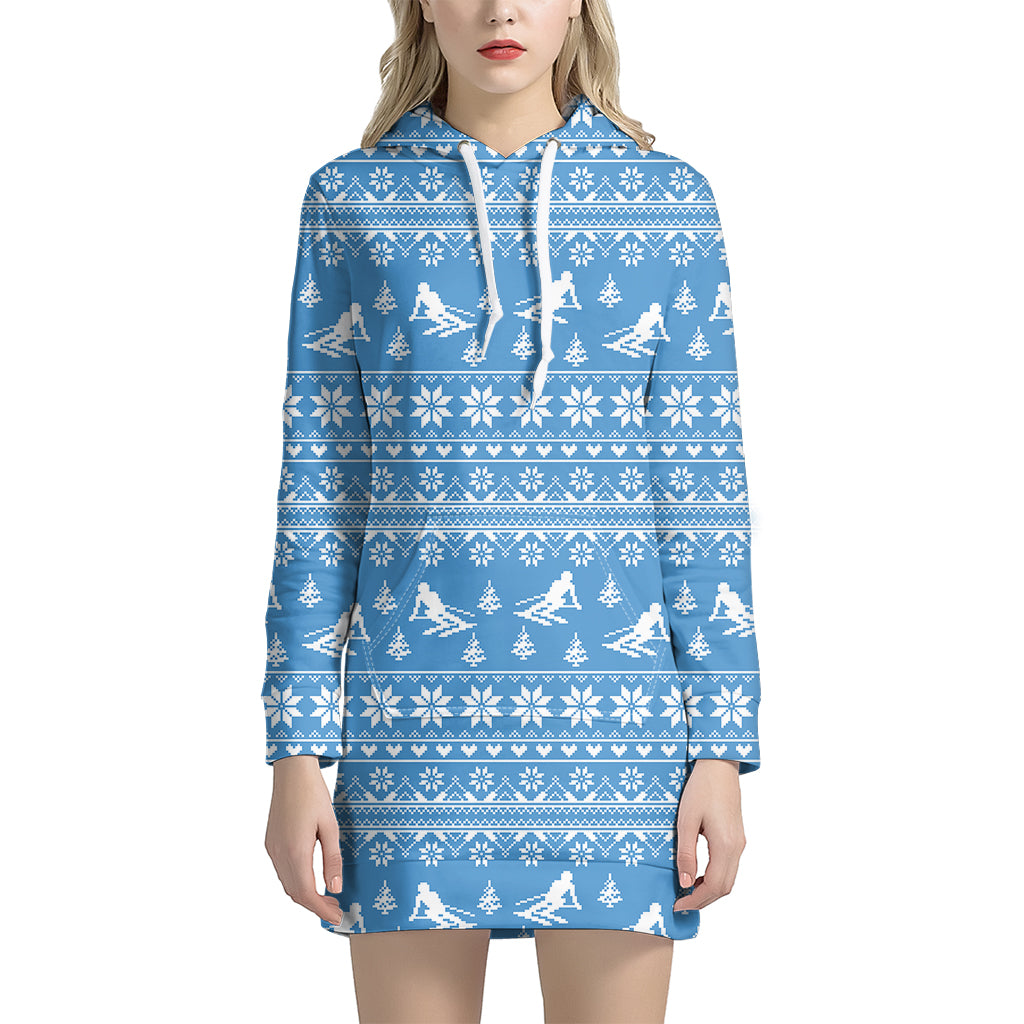 Winter Ski Knitting Pattern Print Hoodie Dress