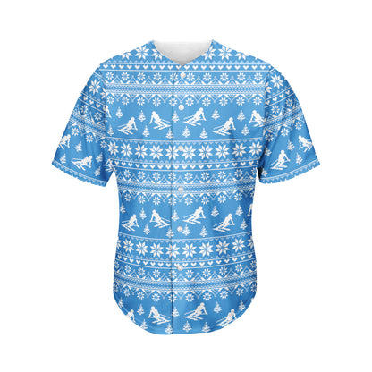Winter Ski Knitting Pattern Print Men's Baseball Jersey