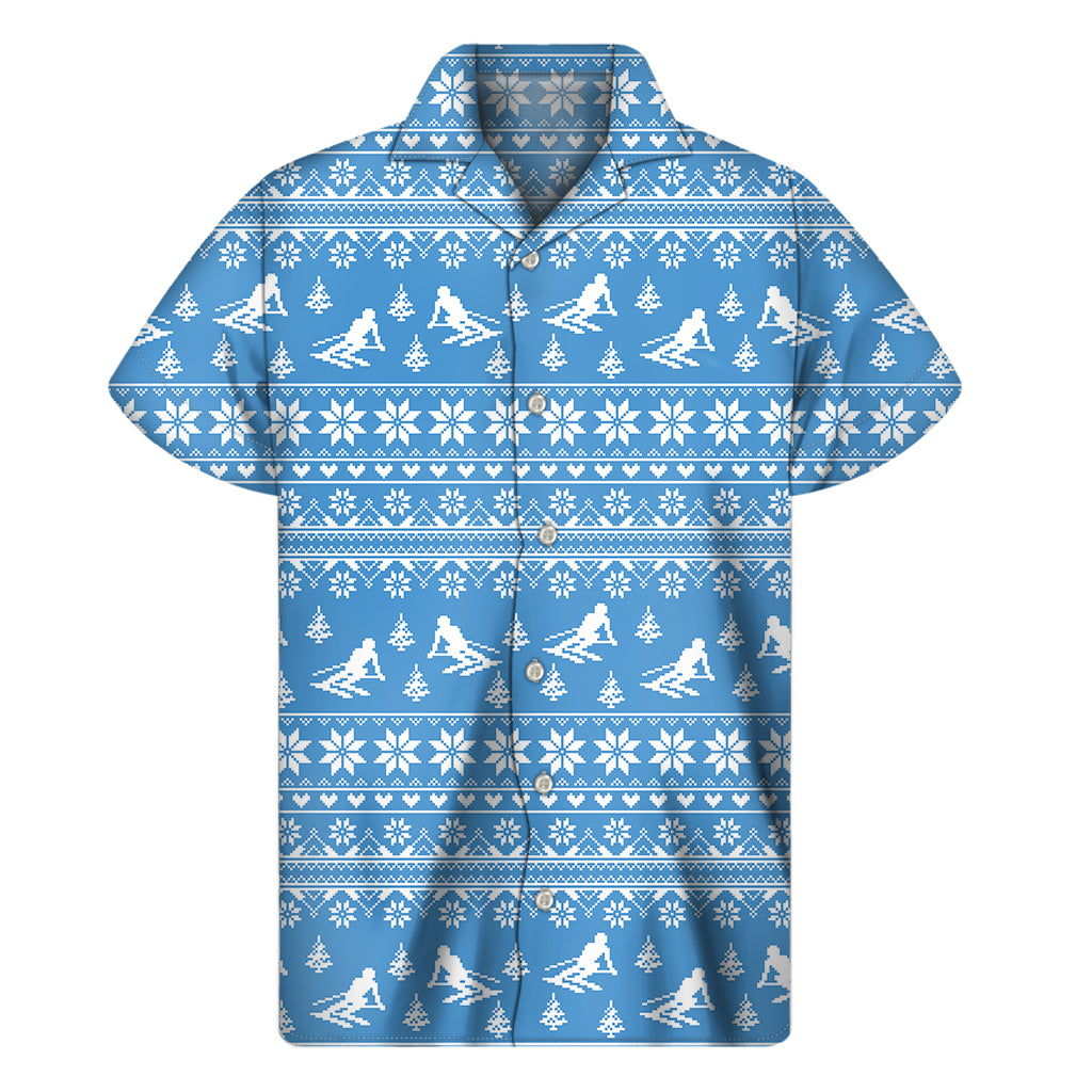 Winter Ski Knitting Pattern Print Men's Short Sleeve Shirt