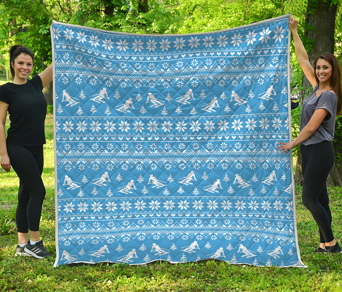 Winter Ski Knitting Pattern Print Quilt