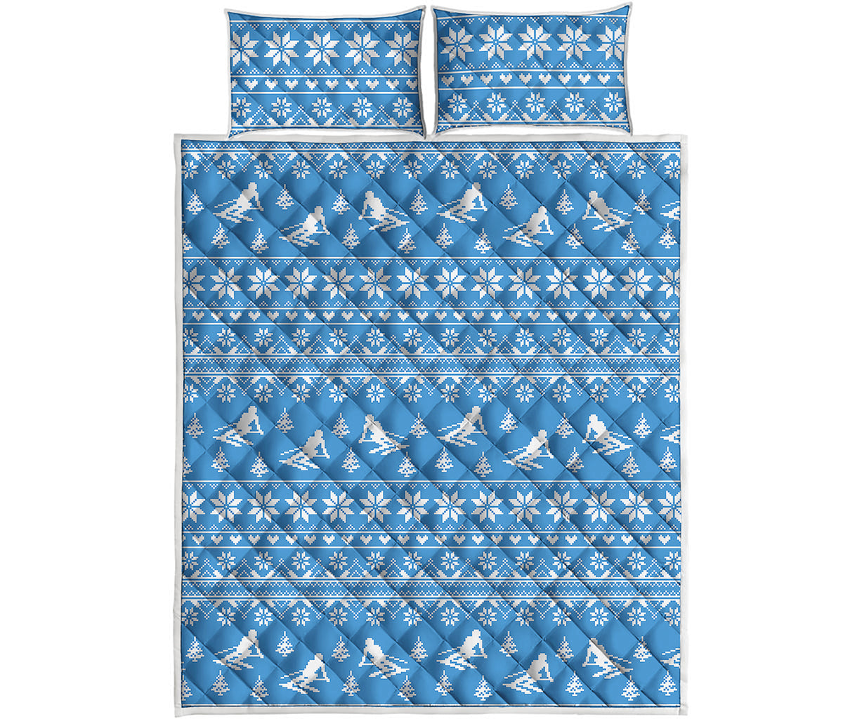 Winter Ski Knitting Pattern Print Quilt Bed Set