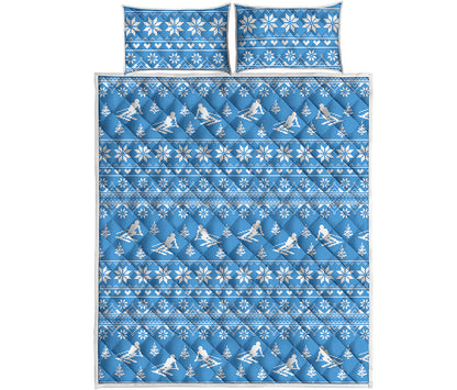 Winter Ski Knitting Pattern Print Quilt Bed Set