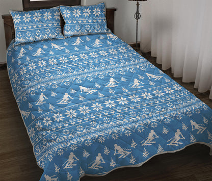 Winter Ski Knitting Pattern Print Quilt Bed Set