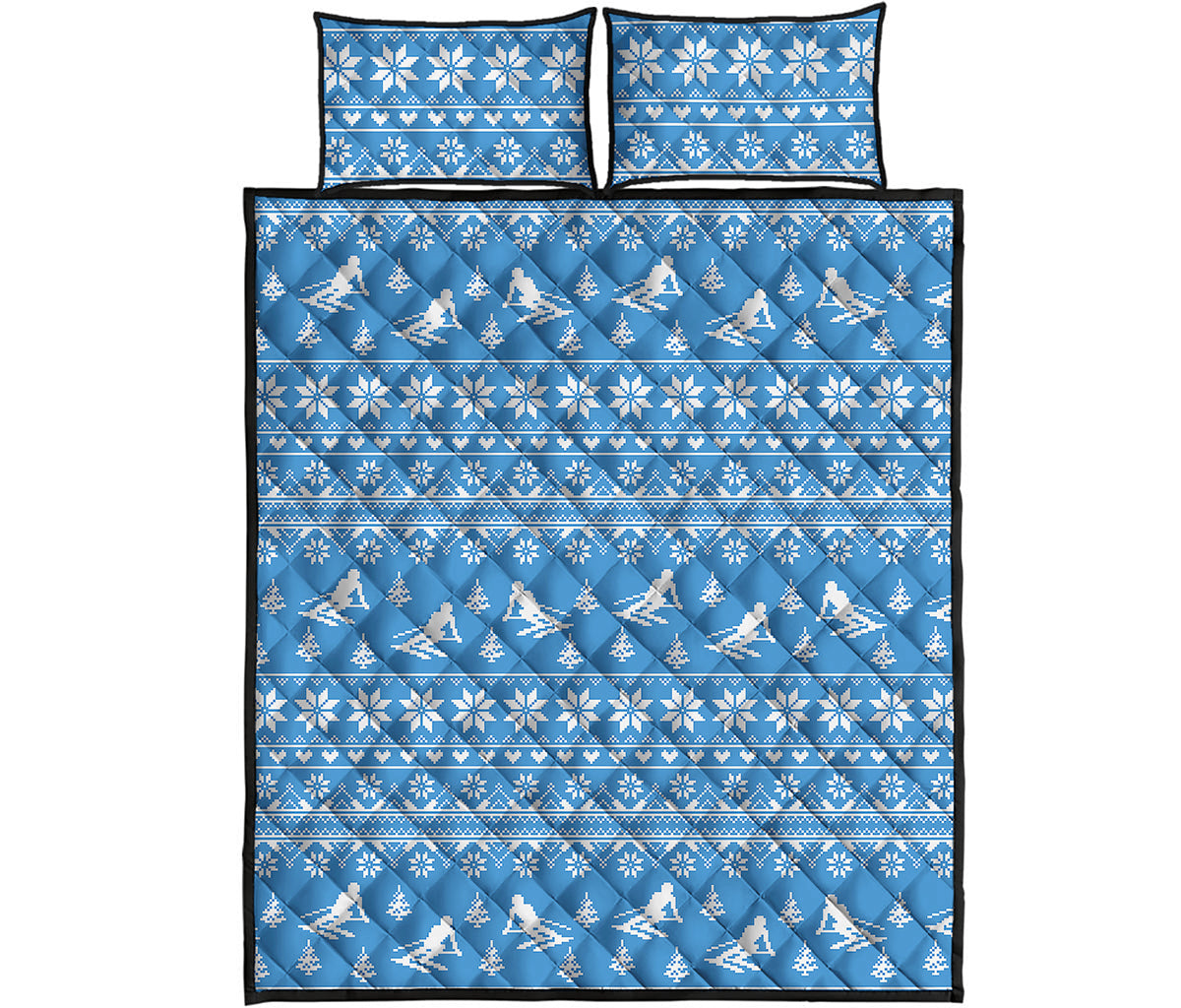 Winter Ski Knitting Pattern Print Quilt Bed Set