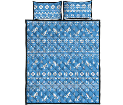 Winter Ski Knitting Pattern Print Quilt Bed Set