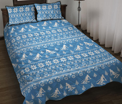 Winter Ski Knitting Pattern Print Quilt Bed Set