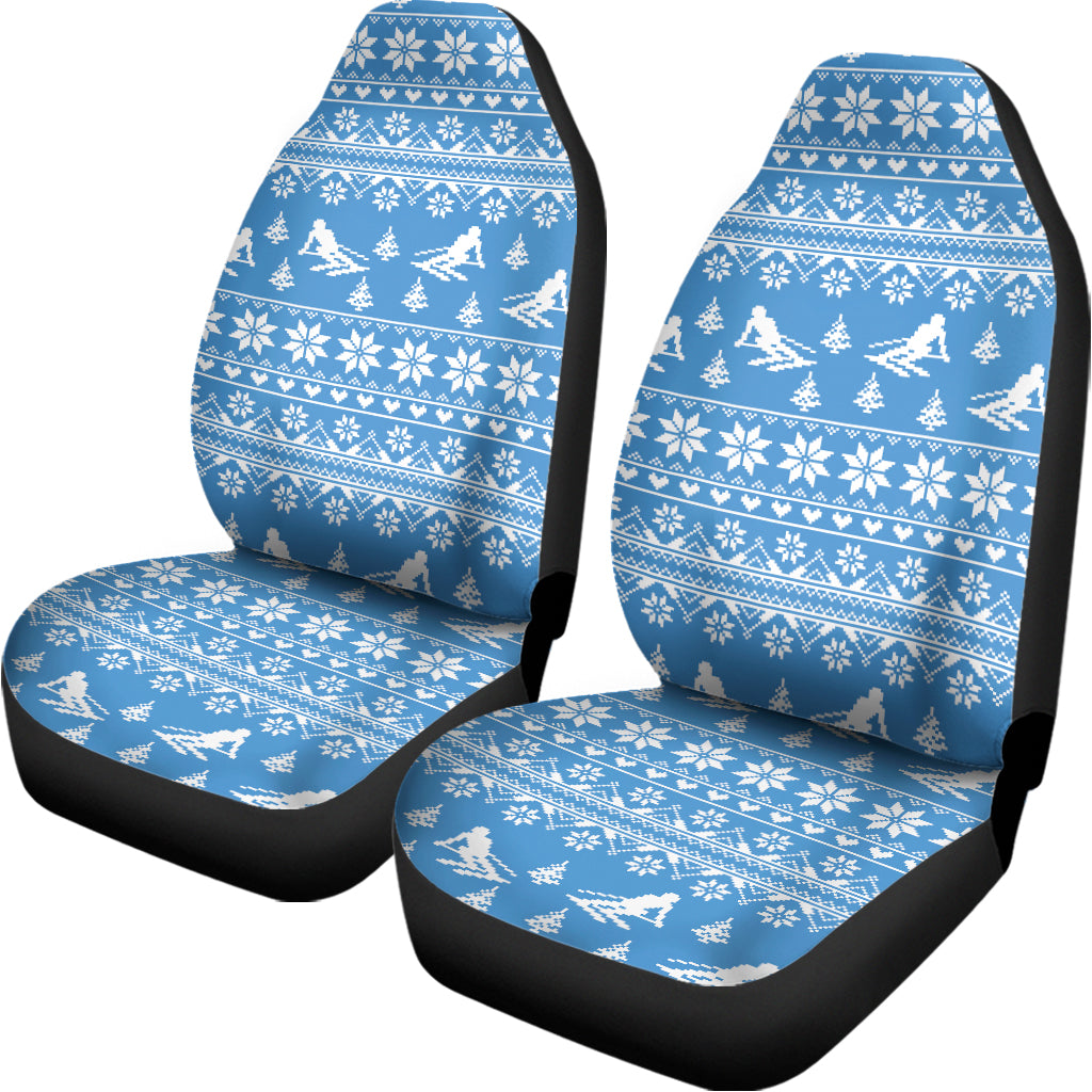 Winter Ski Knitting Pattern Print Universal Fit Car Seat Covers