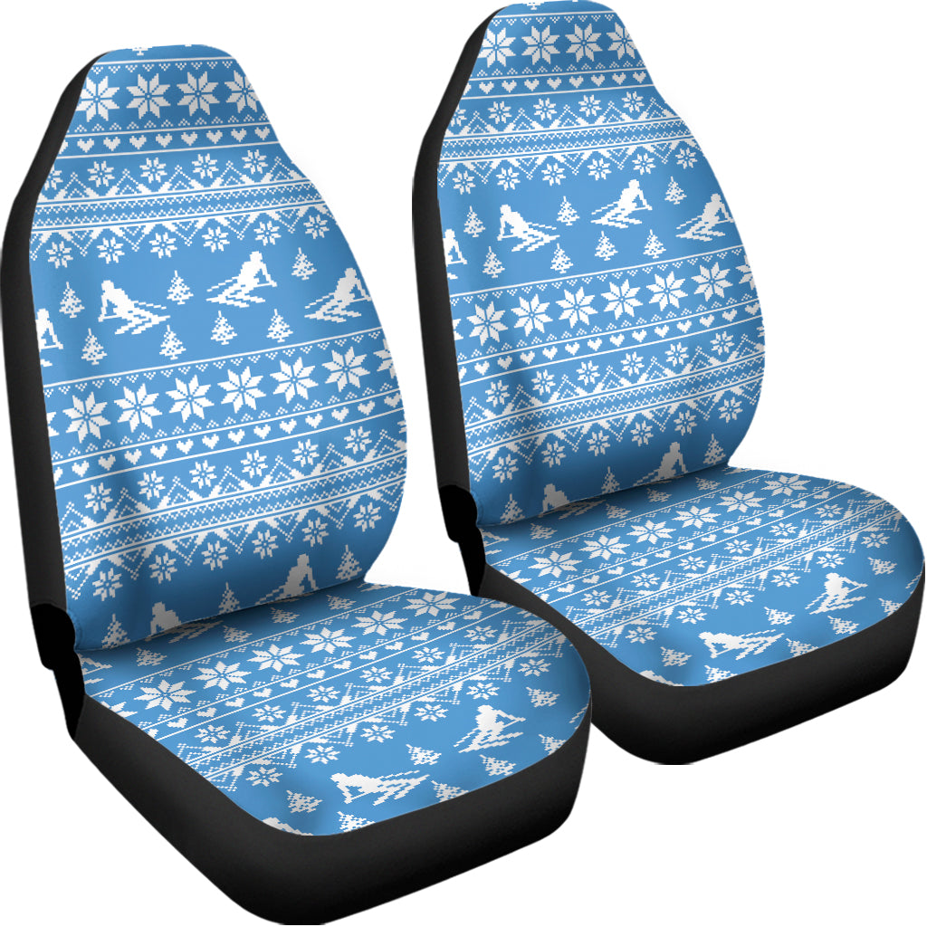 Winter Ski Knitting Pattern Print Universal Fit Car Seat Covers