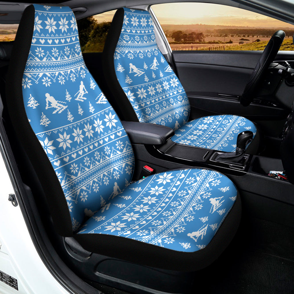 Winter Ski Knitting Pattern Print Universal Fit Car Seat Covers