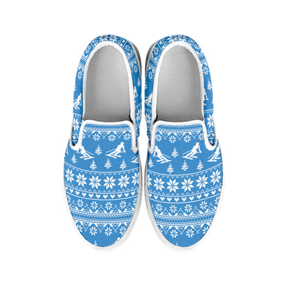 Winter Ski Knitting Pattern Print White Slip On Shoes