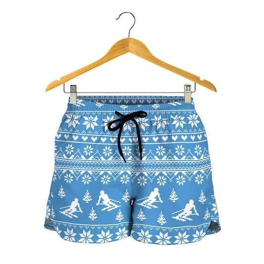 Winter Ski Knitting Pattern Print Women's Shorts