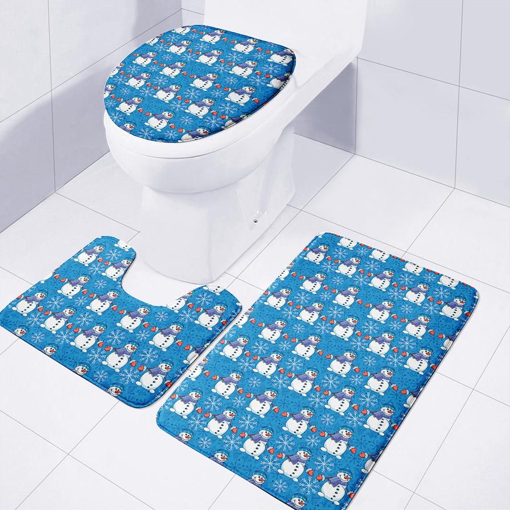 Winter Snowman Pattern Print 3 Piece Bath Mat Set