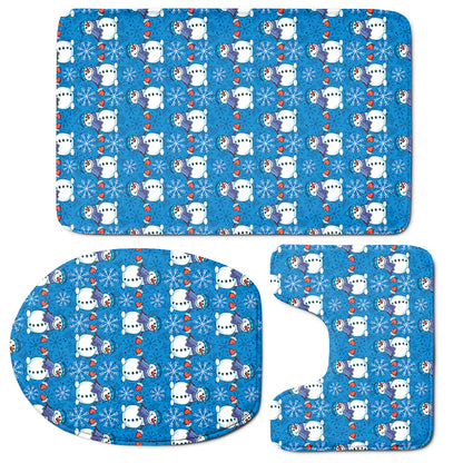 Winter Snowman Pattern Print 3 Piece Bath Mat Set
