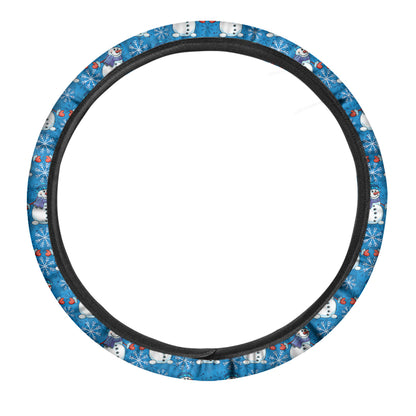 Winter Snowman Pattern Print Car Steering Wheel Cover