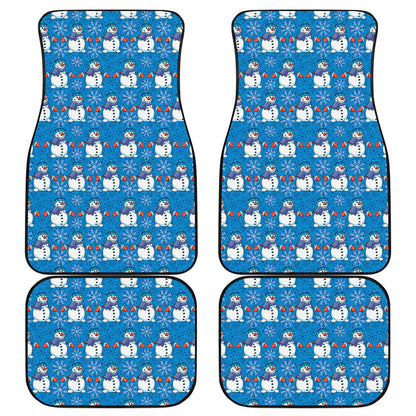 Winter Snowman Pattern Print Front and Back Car Floor Mats