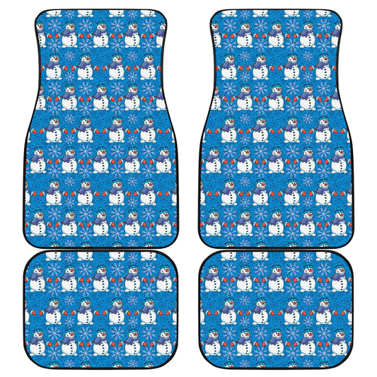 Winter Snowman Pattern Print Front and Back Car Floor Mats
