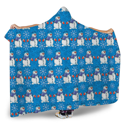 Winter Snowman Pattern Print Hooded Blanket