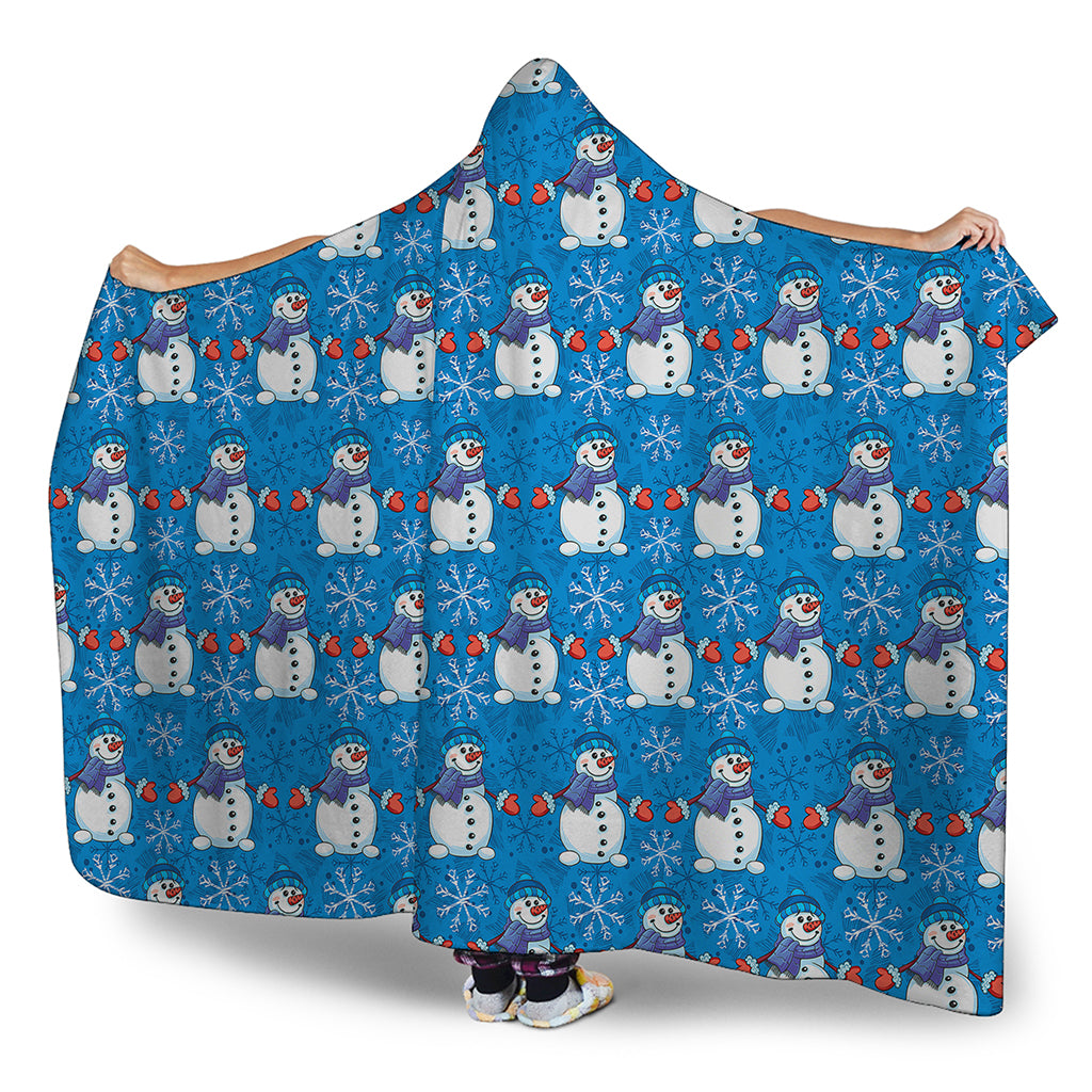 Winter Snowman Pattern Print Hooded Blanket