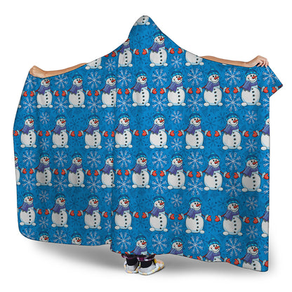 Winter Snowman Pattern Print Hooded Blanket