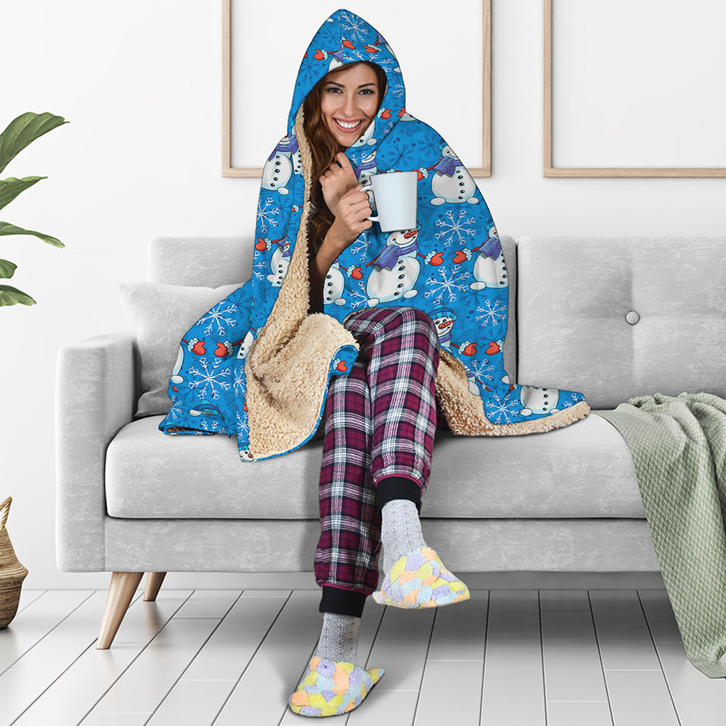 Winter Snowman Pattern Print Hooded Blanket