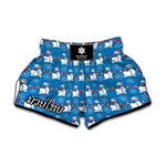 Winter Snowman Pattern Print Muay Thai Boxing Shorts