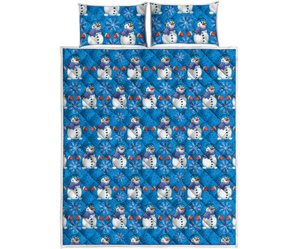 Winter Snowman Pattern Print Quilt Bed Set