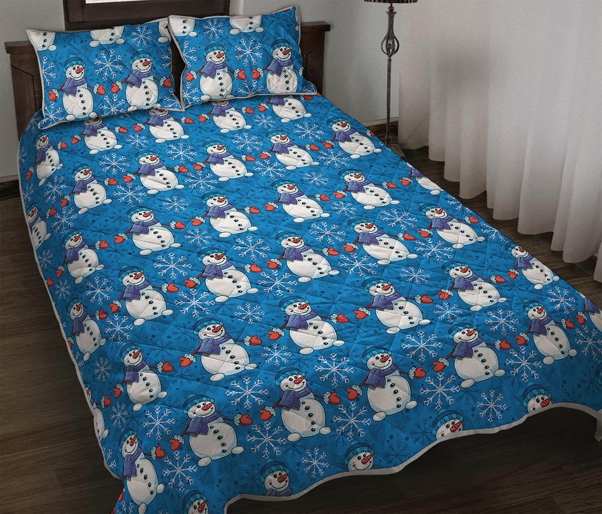Winter Snowman Pattern Print Quilt Bed Set