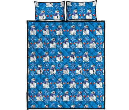 Winter Snowman Pattern Print Quilt Bed Set