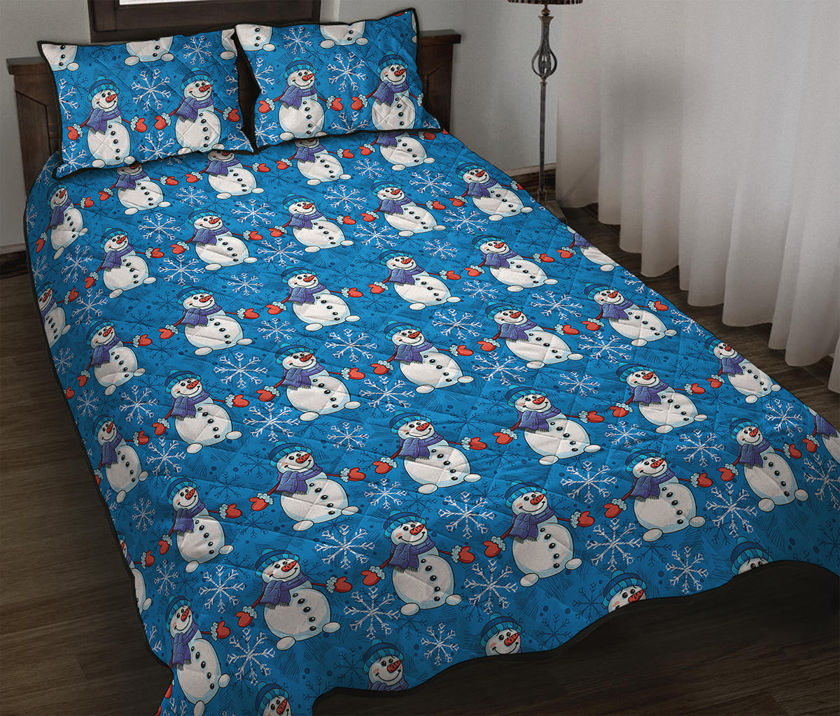 Winter Snowman Pattern Print Quilt Bed Set
